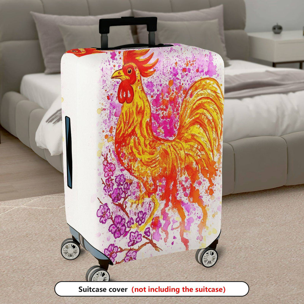 1-Piece Abstract Rooster Floral Art Colorful Travelling Painting  Suitcase Luggage Cover, Stretch Protective Sleeve