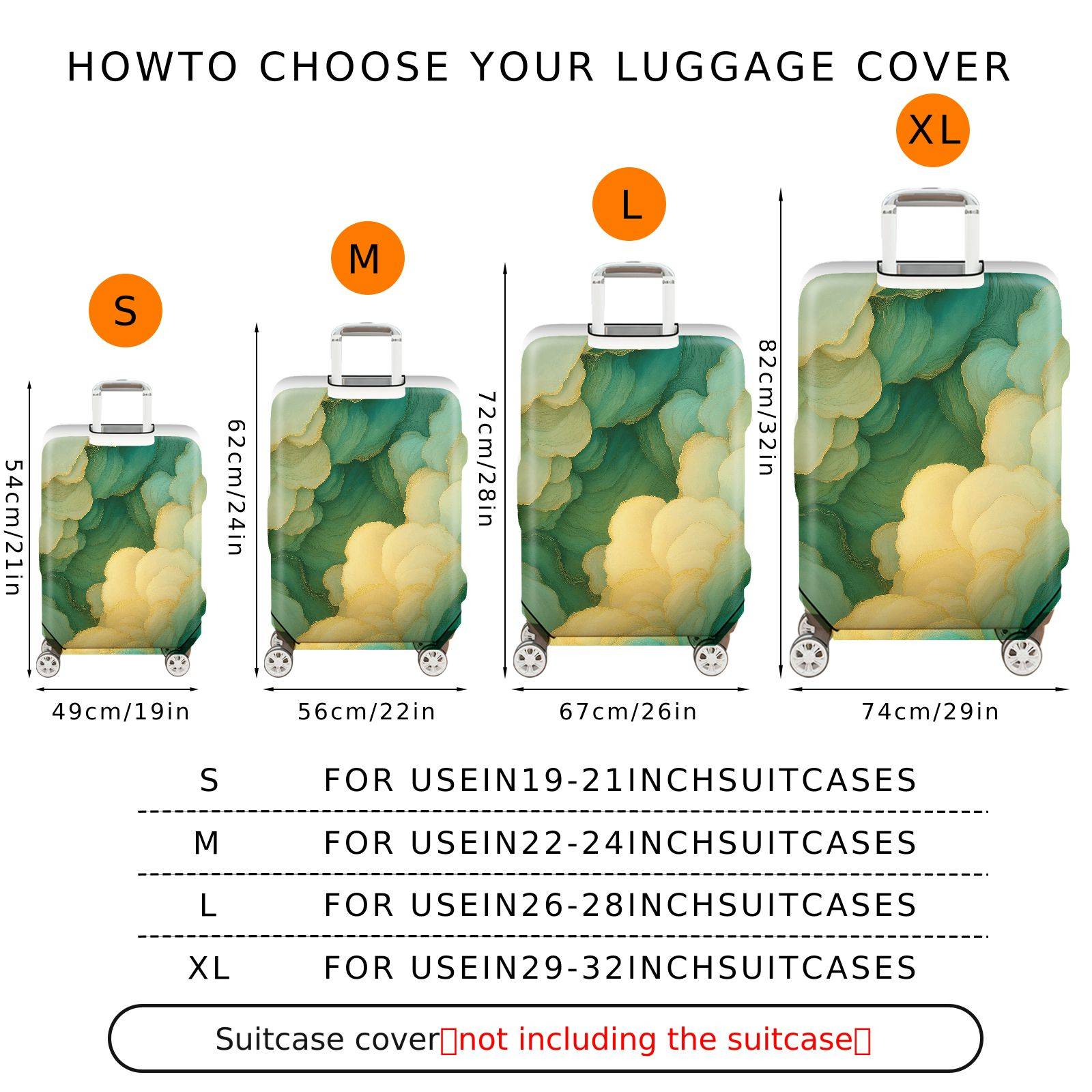 1-Piece Abstract Green Yellow Soft Wave Artistic  Suitcase Luggage Cover, Stretch Protective Sleeve