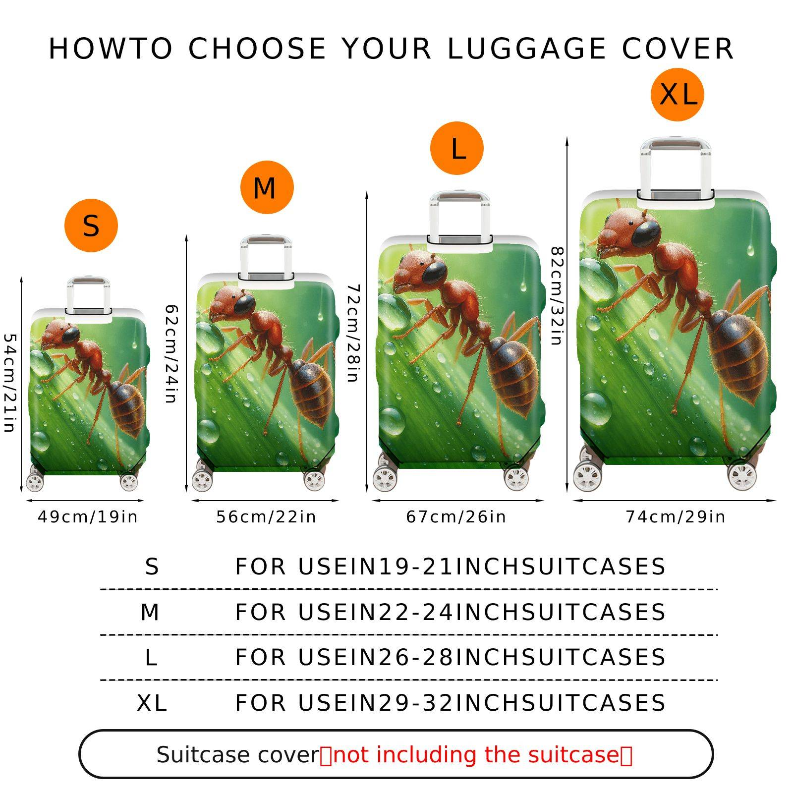 1-Piece Ant Green Nature Dew Leaf Insect  Suitcase Luggage Cover, Stretch Protective Sleeve