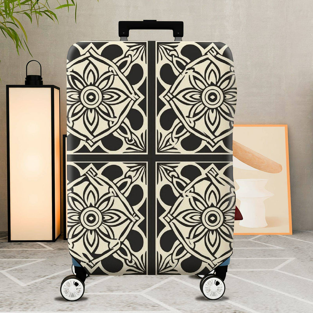 1-Piece Floral Geometric Black White Elegant Stylish  Suitcase Luggage Cover, Stretch Protective Sleeve