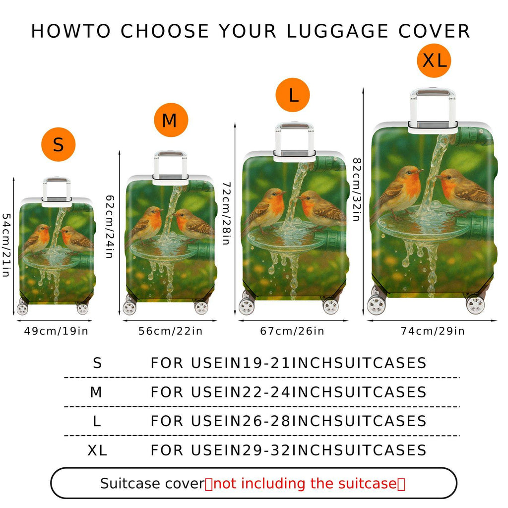 1-Piece Birds Nature Watercolor Pipe Green Artistic  Suitcase Luggage Cover, Stretch Protective Sleeve