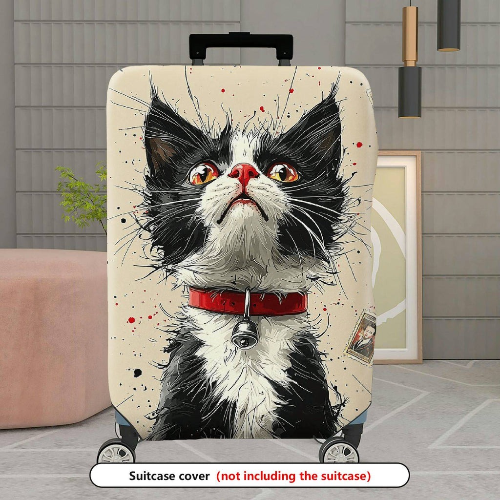 1-Piece Cat Animal Graphic Artistic Creative Black  Suitcase Luggage Cover, Stretch Protective Sleeve