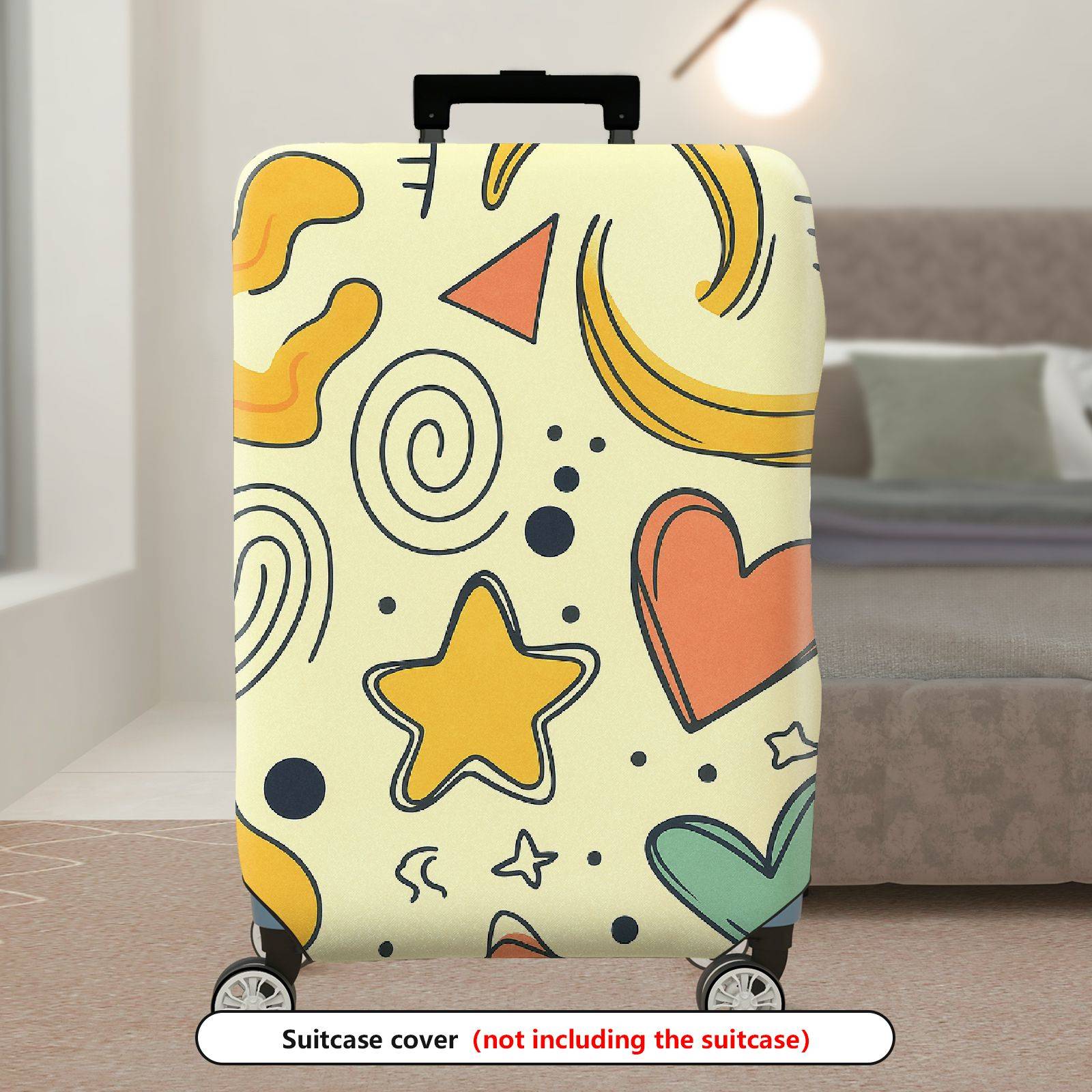 1-Piece Abstract Retro Colorful Star Heart Spiral Dot  Suitcase Luggage Cover, Stretch Protective Sleeve