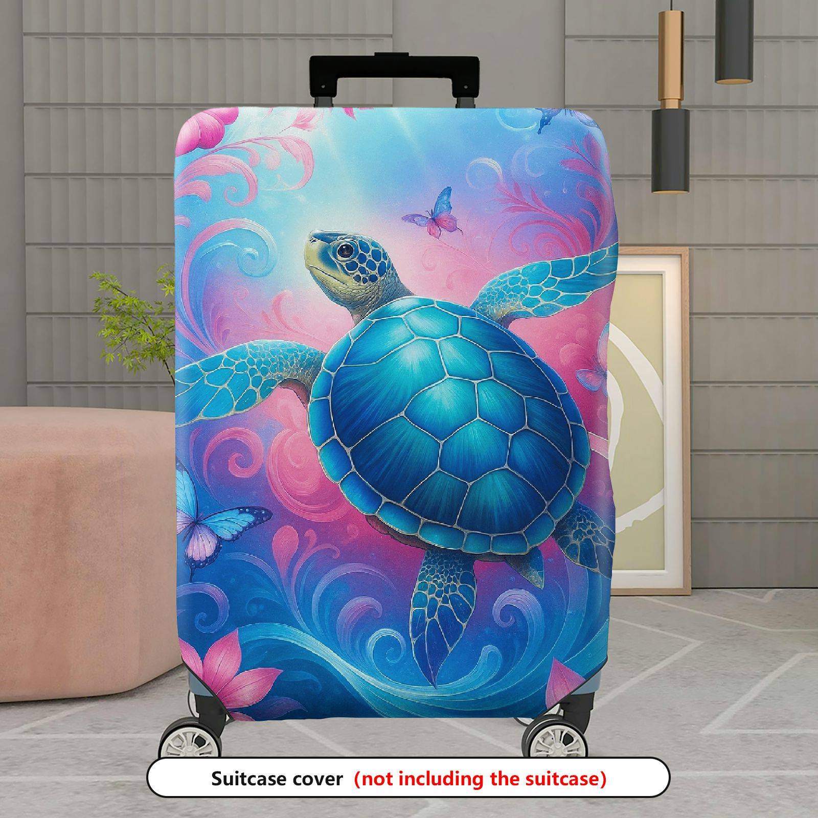 1-Piece Turtle Ocean Butterfly Colorful Artistic Nature  Suitcase Luggage Cover, Stretch Protective Sleeve