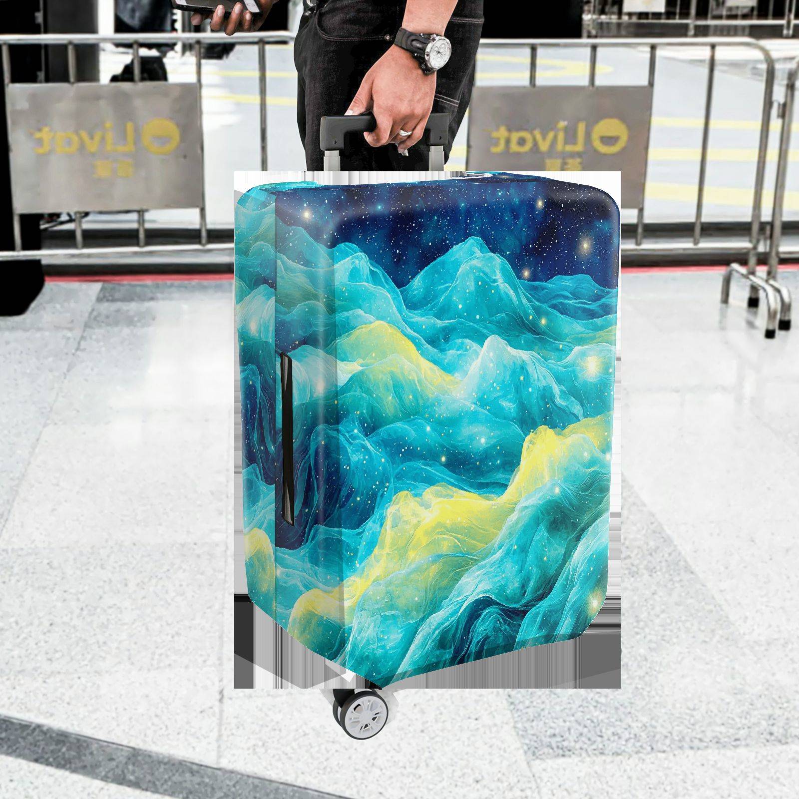 1-Piece Cosmic Ocean Wave Galaxy Starry Night  Suitcase Luggage Cover, Stretch Protective Sleeve
