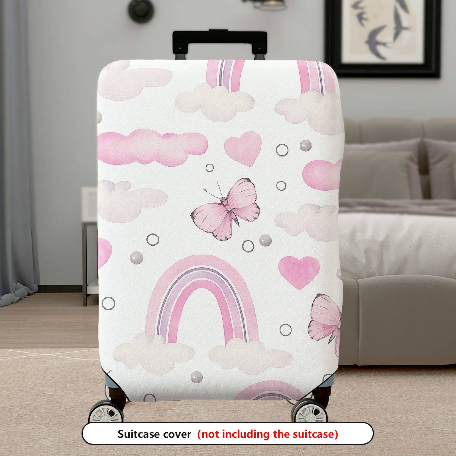 1-Piece Pink Clouds Hearts Butterflies Rainbow Cute  Suitcase Luggage Cover, Stretch Protective Sleeve