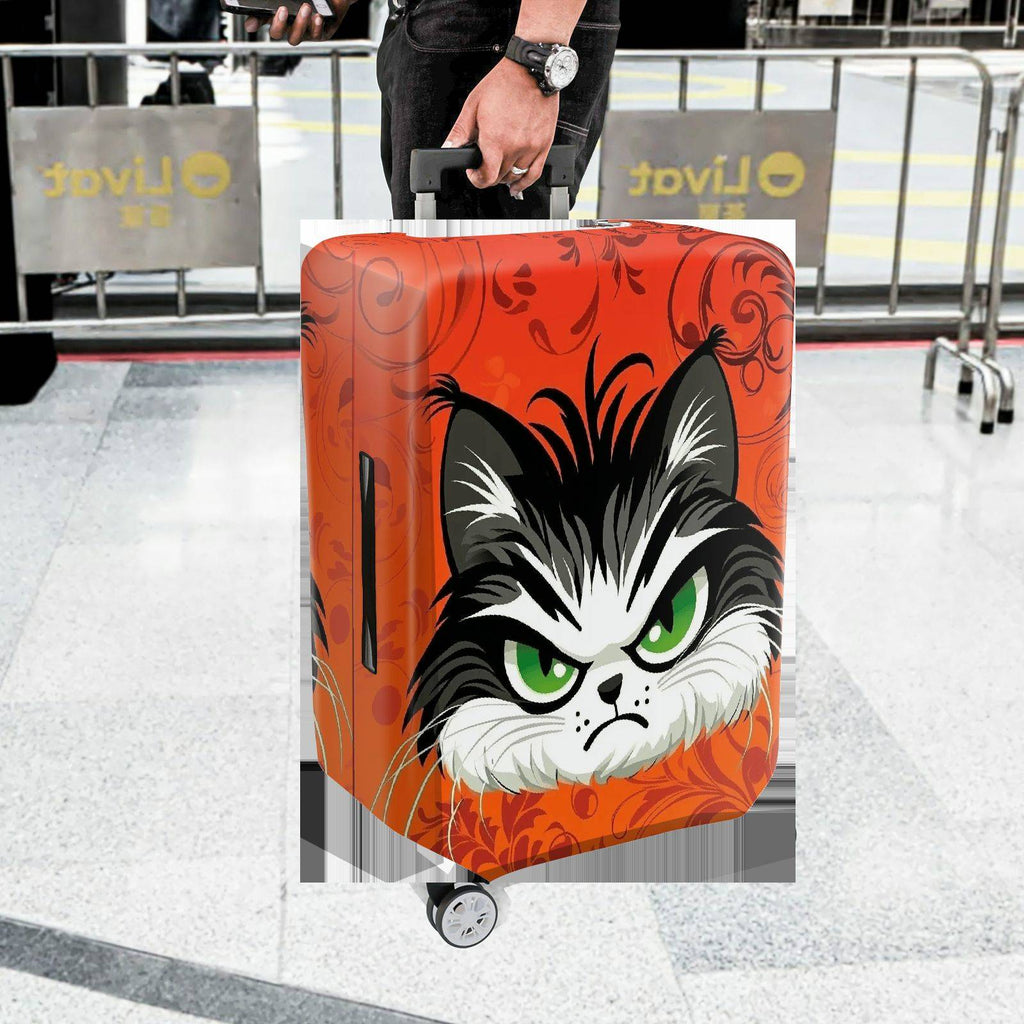 1-Piece Angry Cat  Orange Animal Art Floral  Suitcase Luggage Cover, Stretch Protective Sleeve