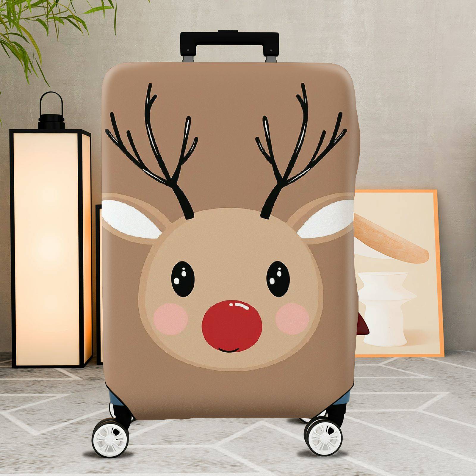 1-Piece Reindeer Christmas Festive Cute Fun Holiday  Suitcase Luggage Cover, Stretch Protective Sleeve