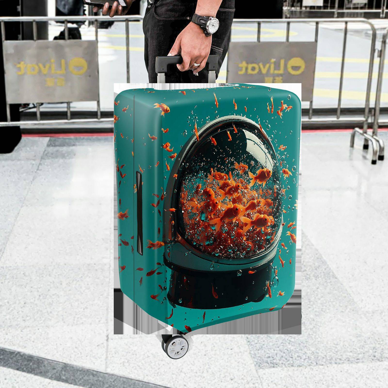 1-Piece Aquarium Fish Water Bubble Creative Lively Colorful  Suitcase Luggage Cover, Stretch Protective Sleeve