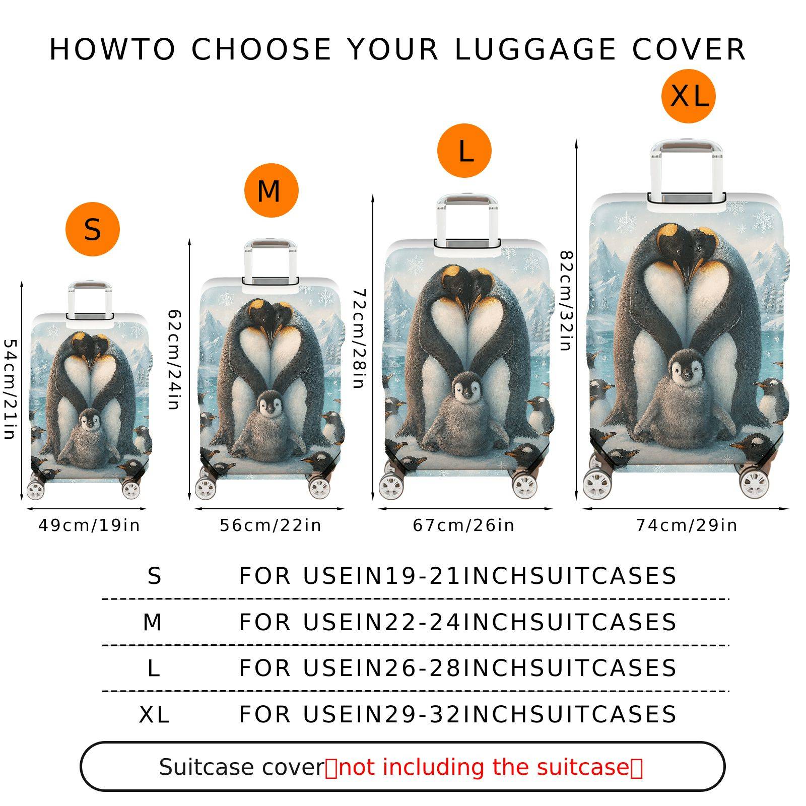 1-Piece Penguin Family Winter Snow Forest Christmas Holiday  Suitcase Luggage Cover, Stretch Protective Sleeve