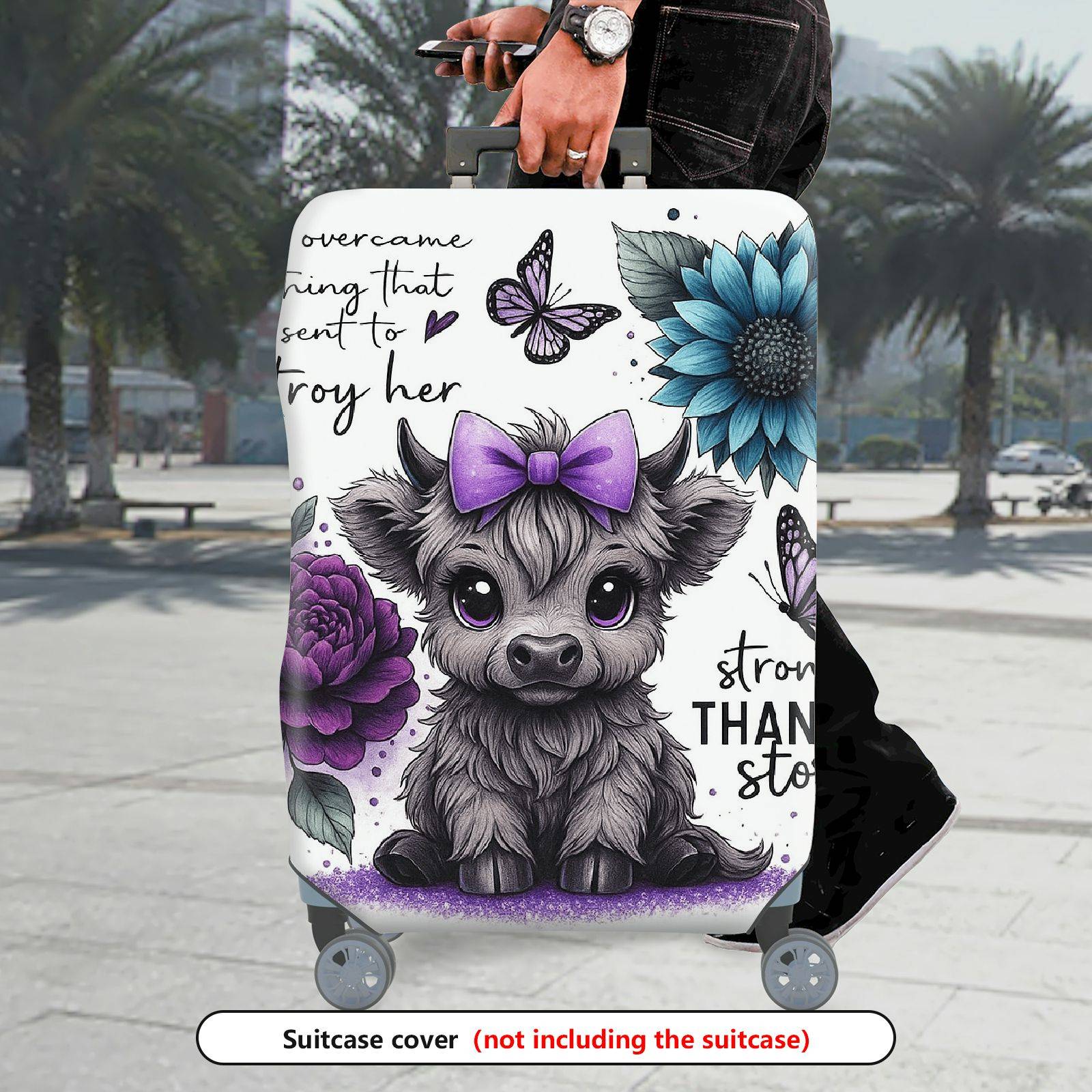 1-Piece Cute Floral Butterfly Cow Feminine Inspirational Quote  Suitcase Luggage Cover, Stretch Protective Sleeve