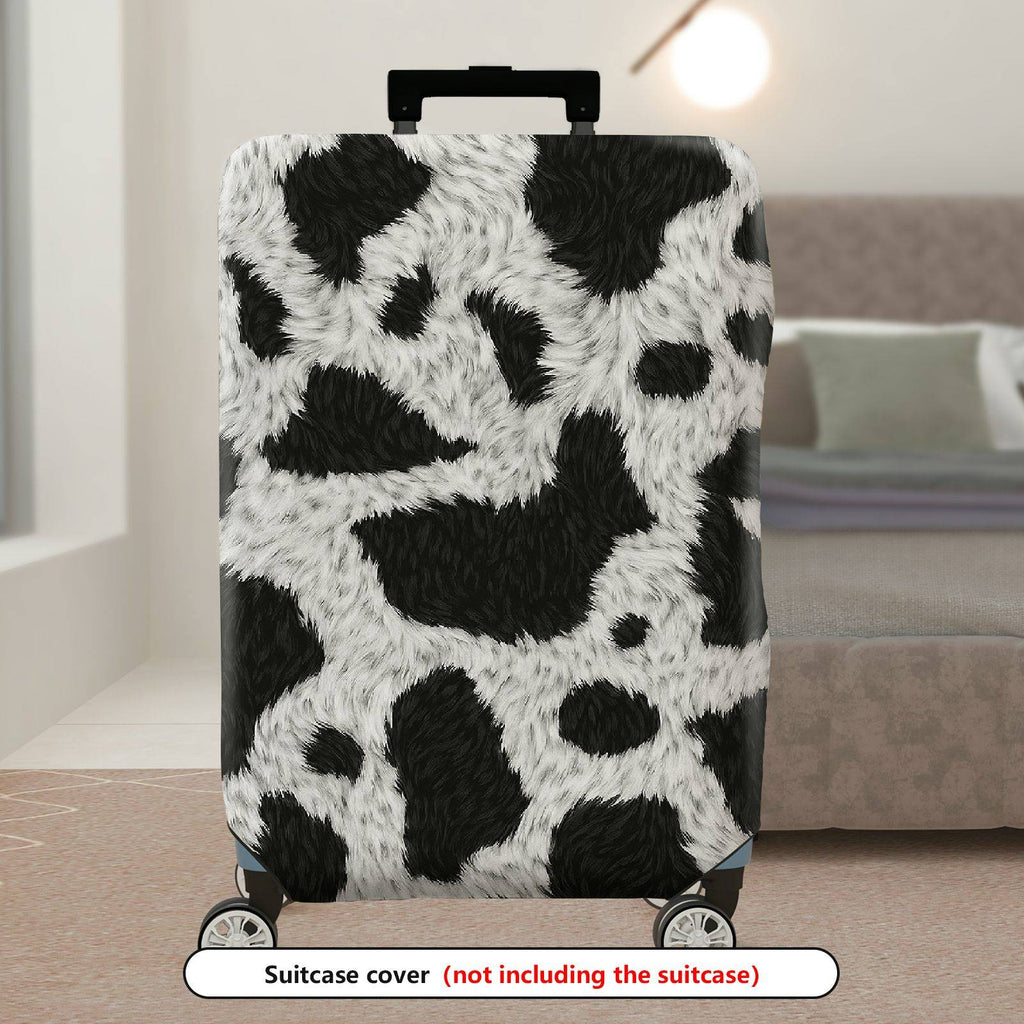 1-Piece Animal Print Black White Furry Cow Abstract  Suitcase Luggage Cover, Stretch Protective Sleeve