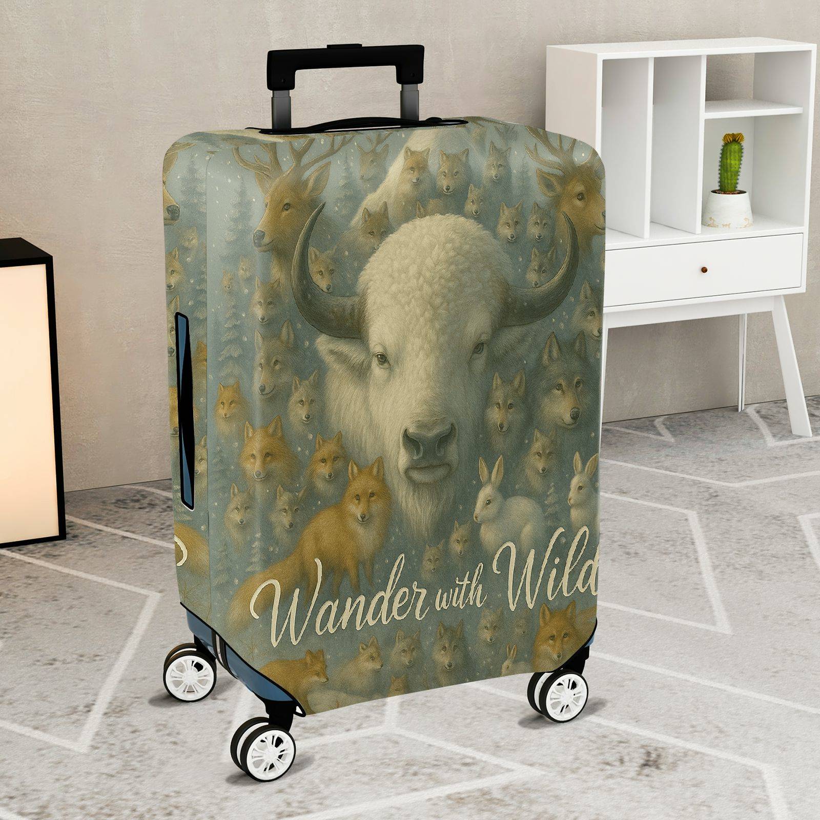 1-Piece Animal Buffalo Deer Wolf Rabbit Fox  Suitcase Luggage Cover, Stretch Protective Sleeve
