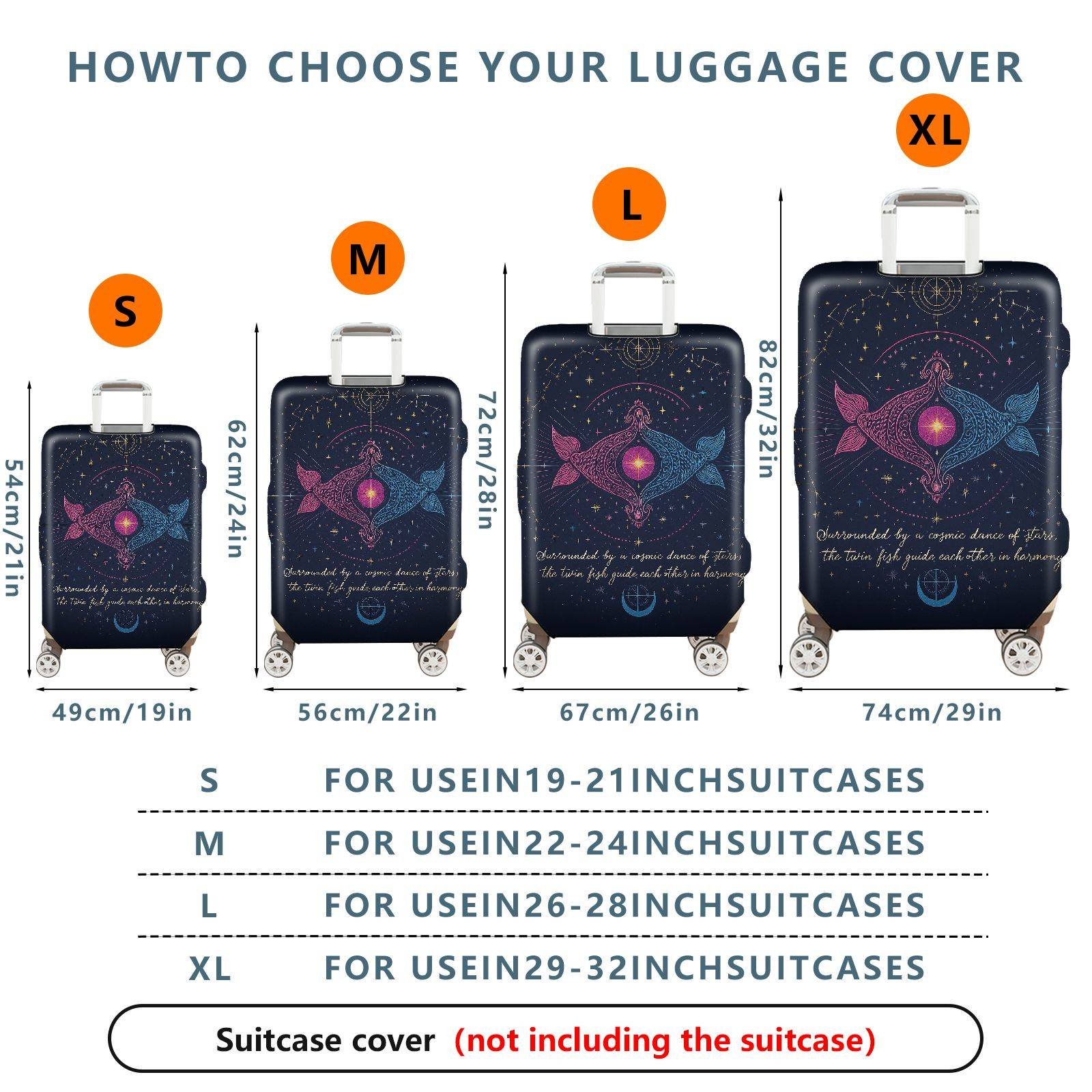 1-Piece Cosmic Zodiac Fish Starry Astrological Spiritual  Suitcase Luggage Cover, Stretch Protective Sleeve