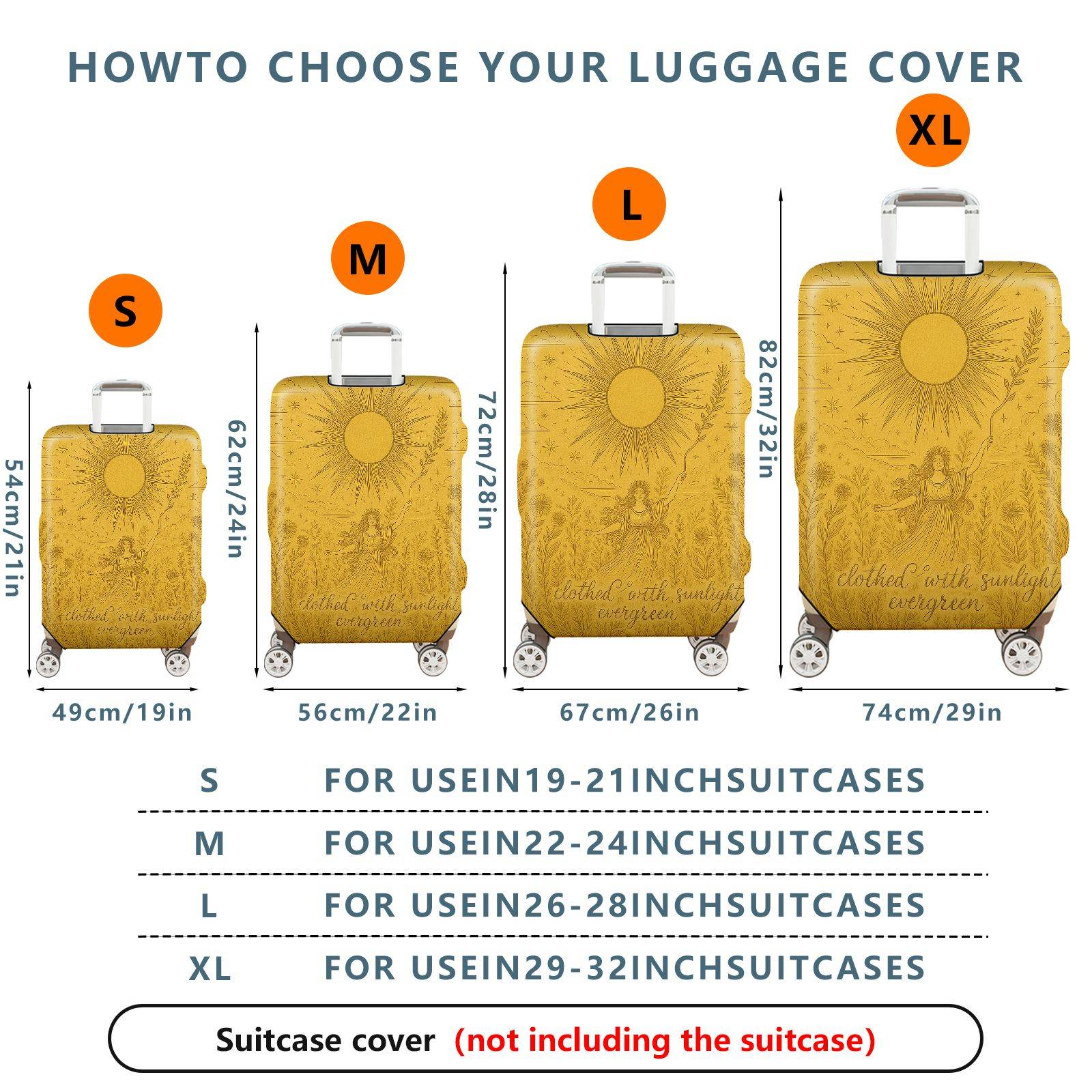 1-Piece Sunlight Nature Art Yellow Cosmic Vintage Bohemian  Suitcase Luggage Cover, Stretch Protective Sleeve