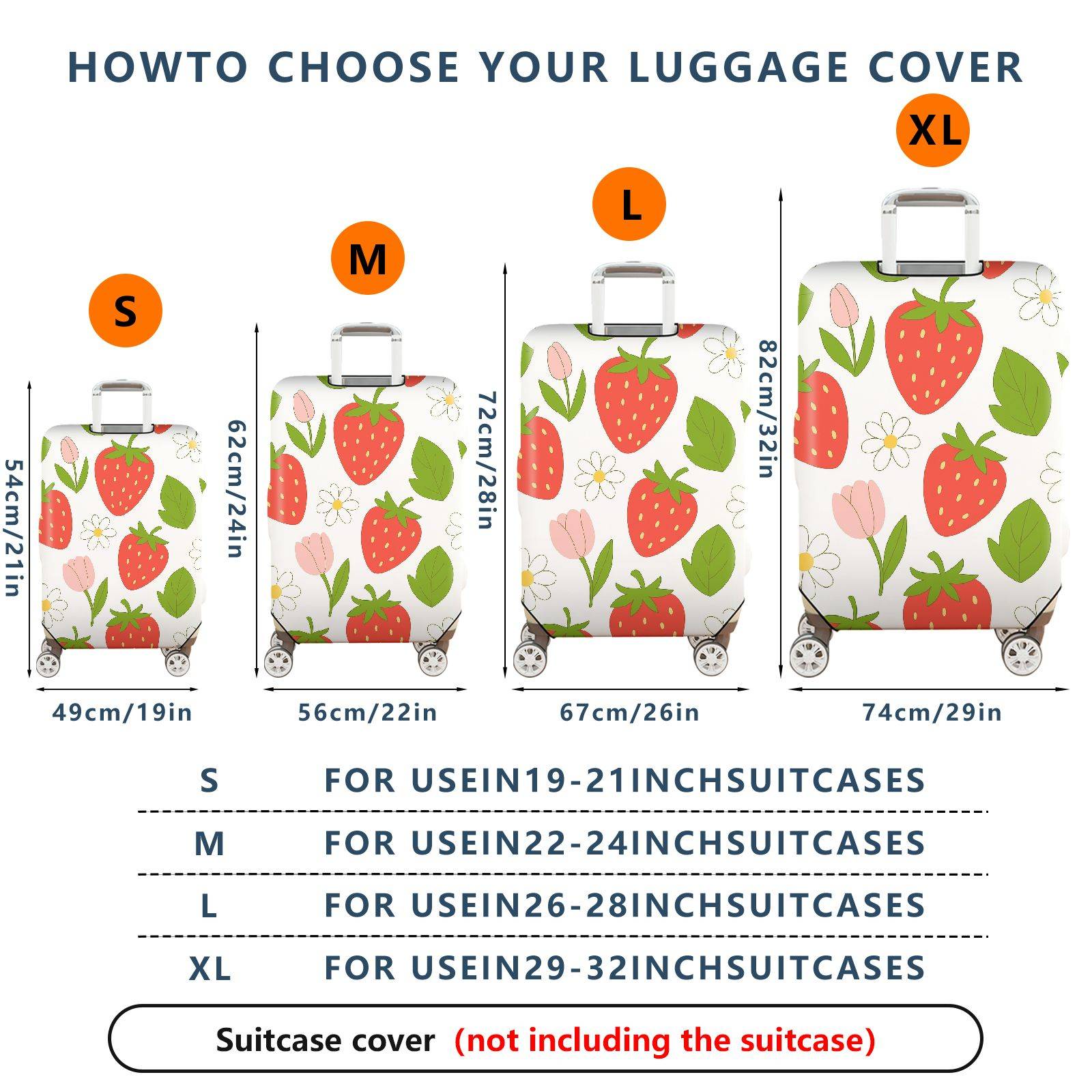1-Piece Strawberry Floral Leaf Tulip Spring  Suitcase Luggage Cover, Stretch Protective Sleeve