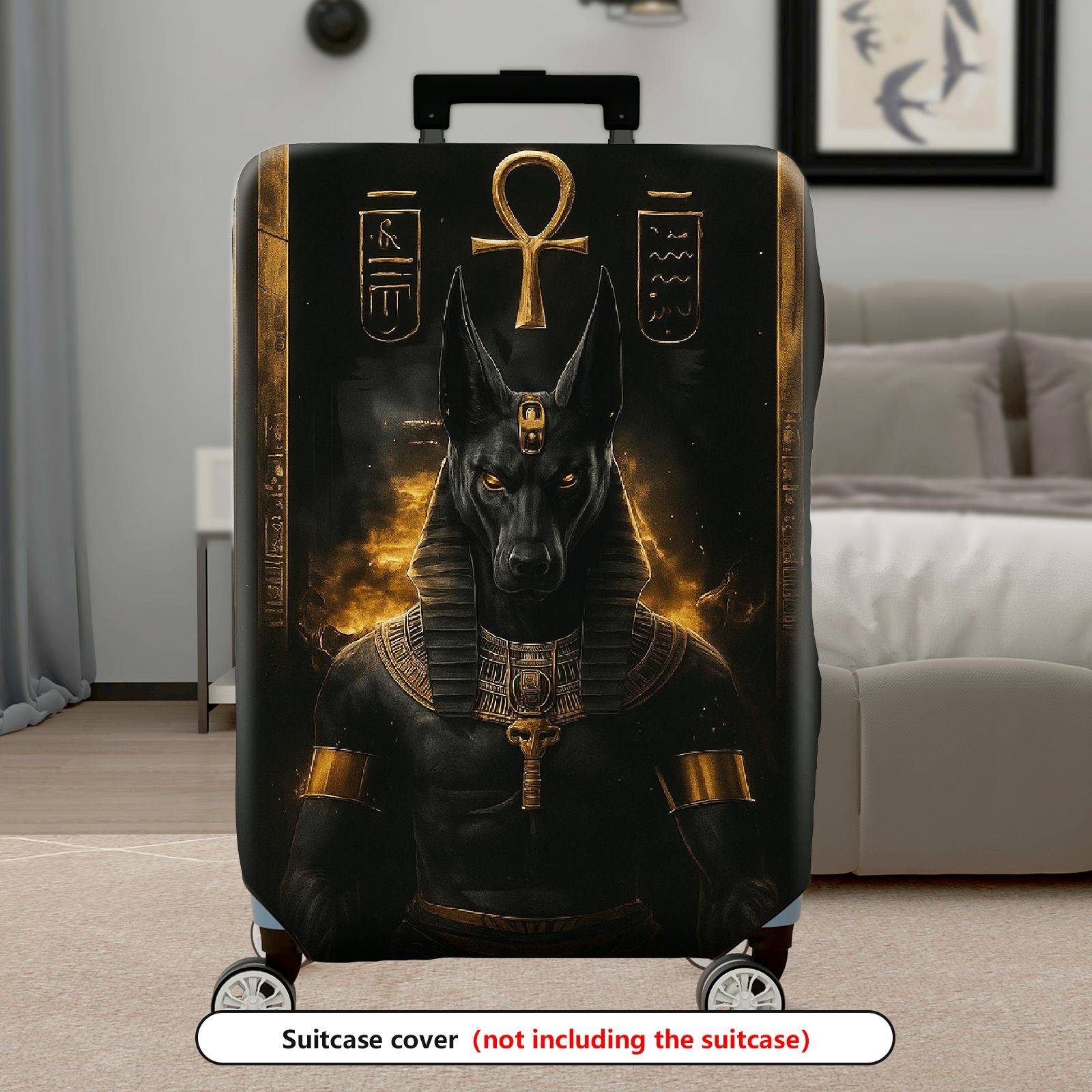 1-Piece Ancient Egyptian Pharaoh Mythical  Anubis Hieroglyphs  Suitcase Luggage Cover, Stretch Protective Sleeve
