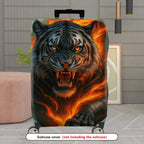 1-Piece Fierce Tiger Flaming Forest Artistic Wildlife  Suitcase Luggage Cover, Stretch Protective Sleeve