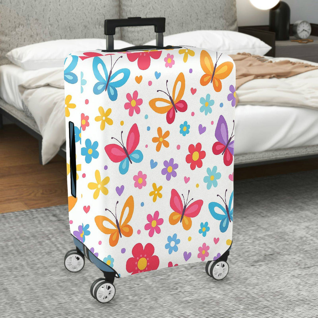 1-Piece Colorful Floral Butterfly Heart Travel Holiday Vibrant  Suitcase Luggage Cover, Stretch Protective Sleeve