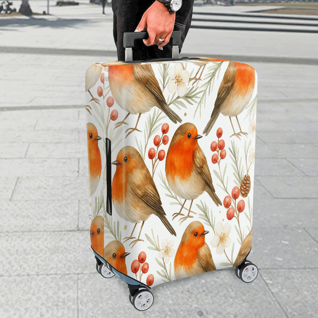 1-Piece Robin Bird Floral Berry Nature Christmas  Suitcase Luggage Cover, Stretch Protective Sleeve
