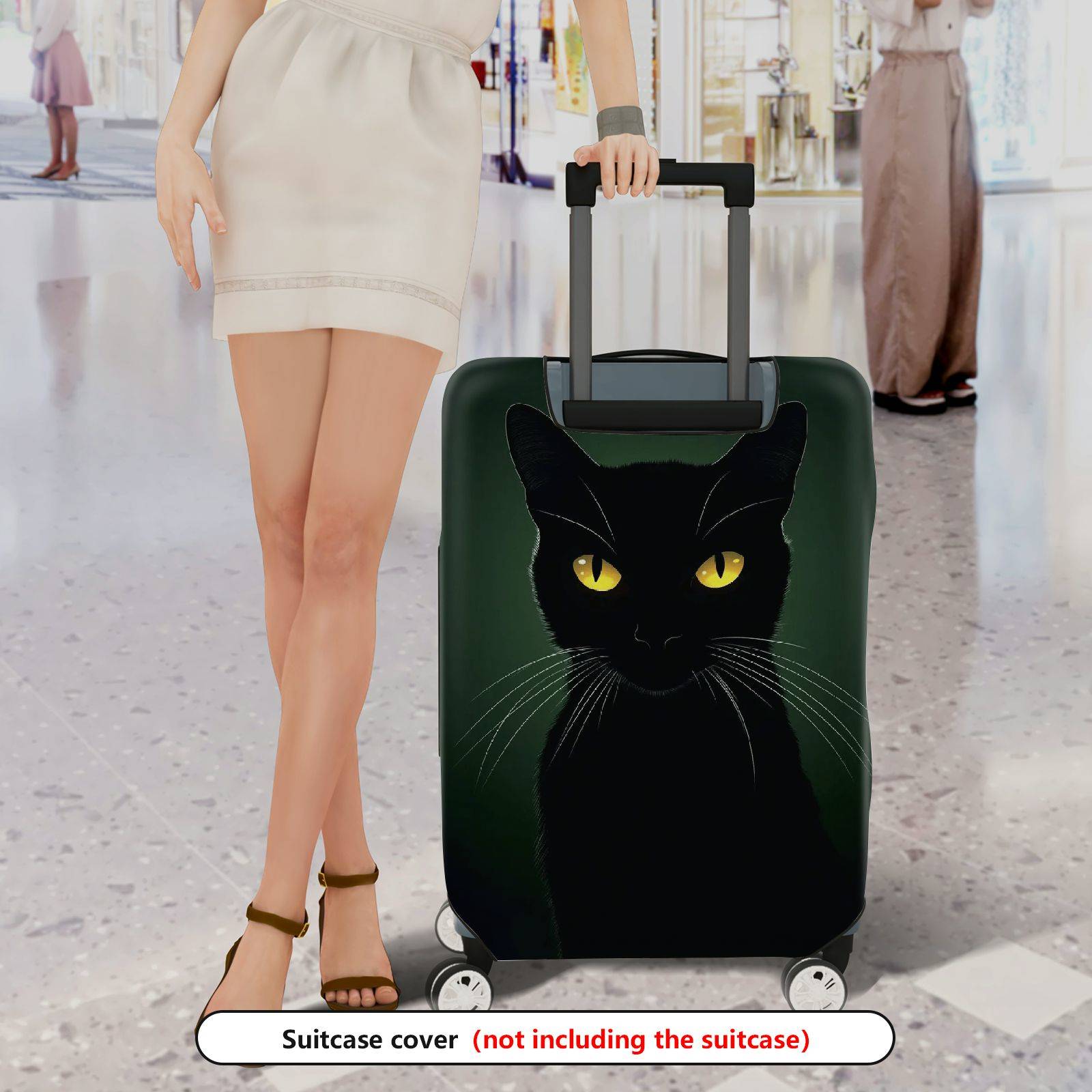 1-Piece Black Cat Pattern Mysterious Minimalist Artistic Luggage  Suitcase Luggage Cover, Stretch Protective Sleeve