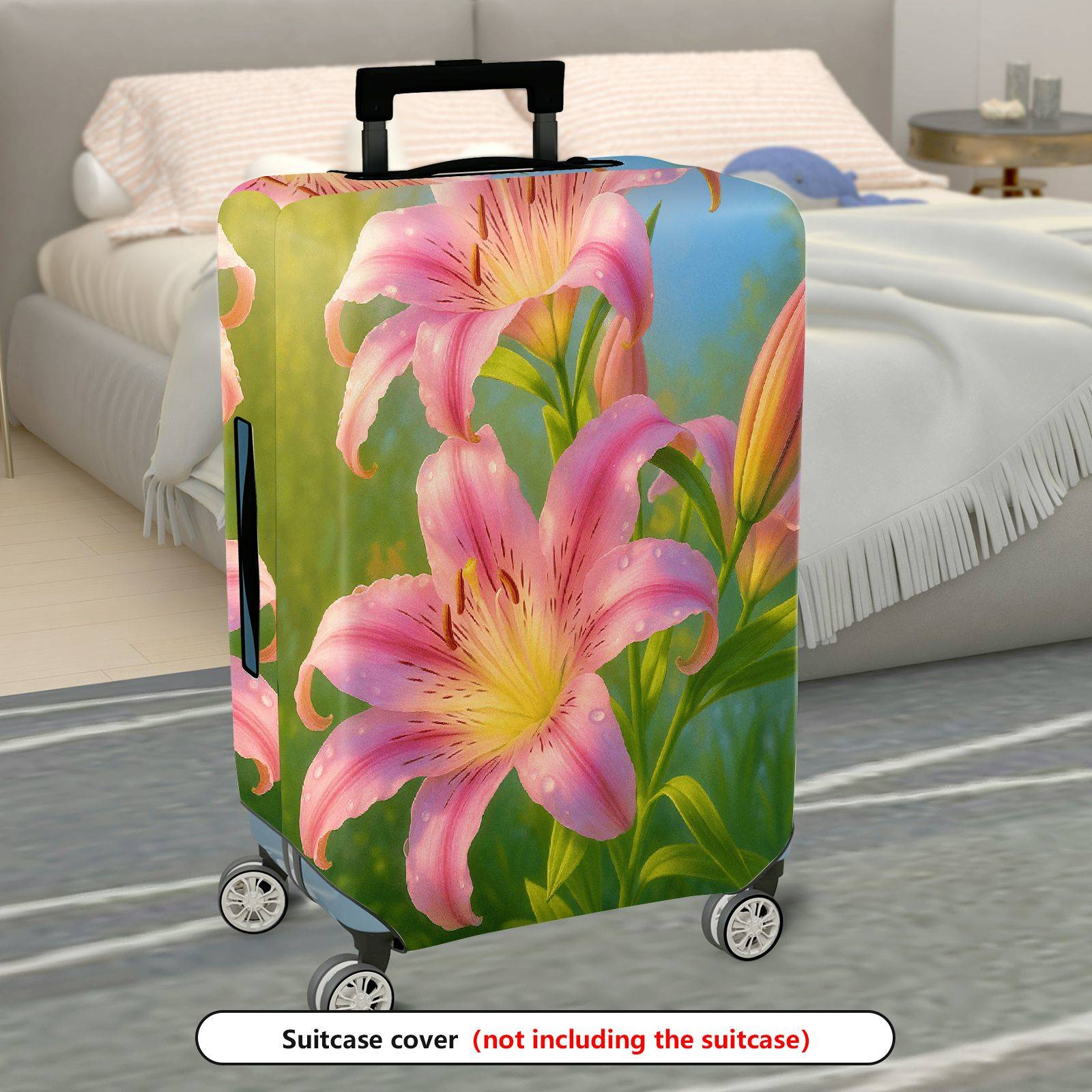 1-Piece Pink Lily Flower Nature Artistic Beautiful Colorful  Suitcase Luggage Cover, Stretch Protective Sleeve