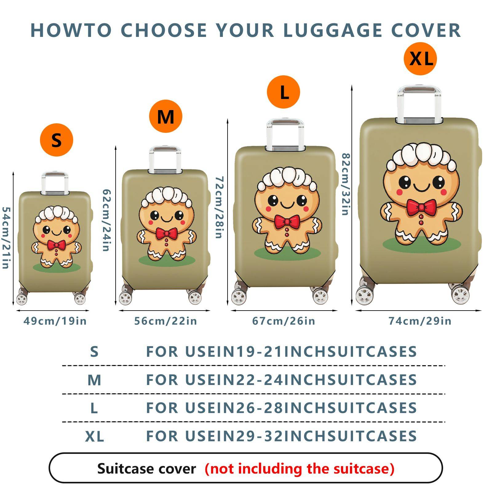 1-Piece Cute  Gingerbread Christmas Holiday Fun Festive  Suitcase Luggage Cover, Stretch Protective Sleeve