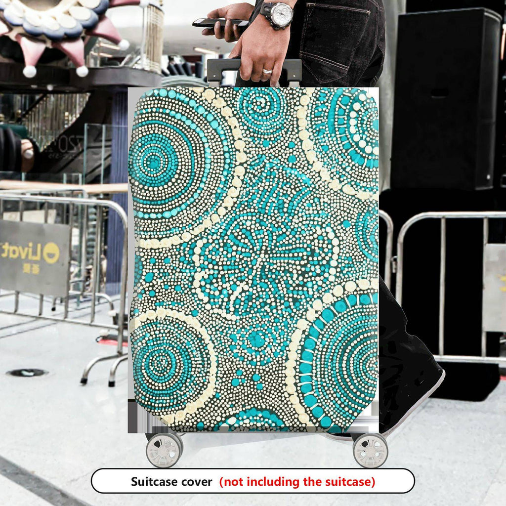 1-Piece Blue Geometric Abstract Pattern Mandala Bohemian  Suitcase Luggage Cover, Stretch Protective Sleeve