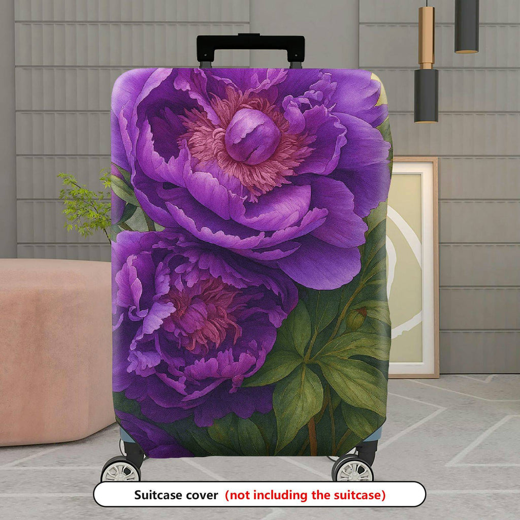 1-Piece Purple Peony Floral Artistic Decorative  Suitcase Luggage Cover, Stretch Protective Sleeve