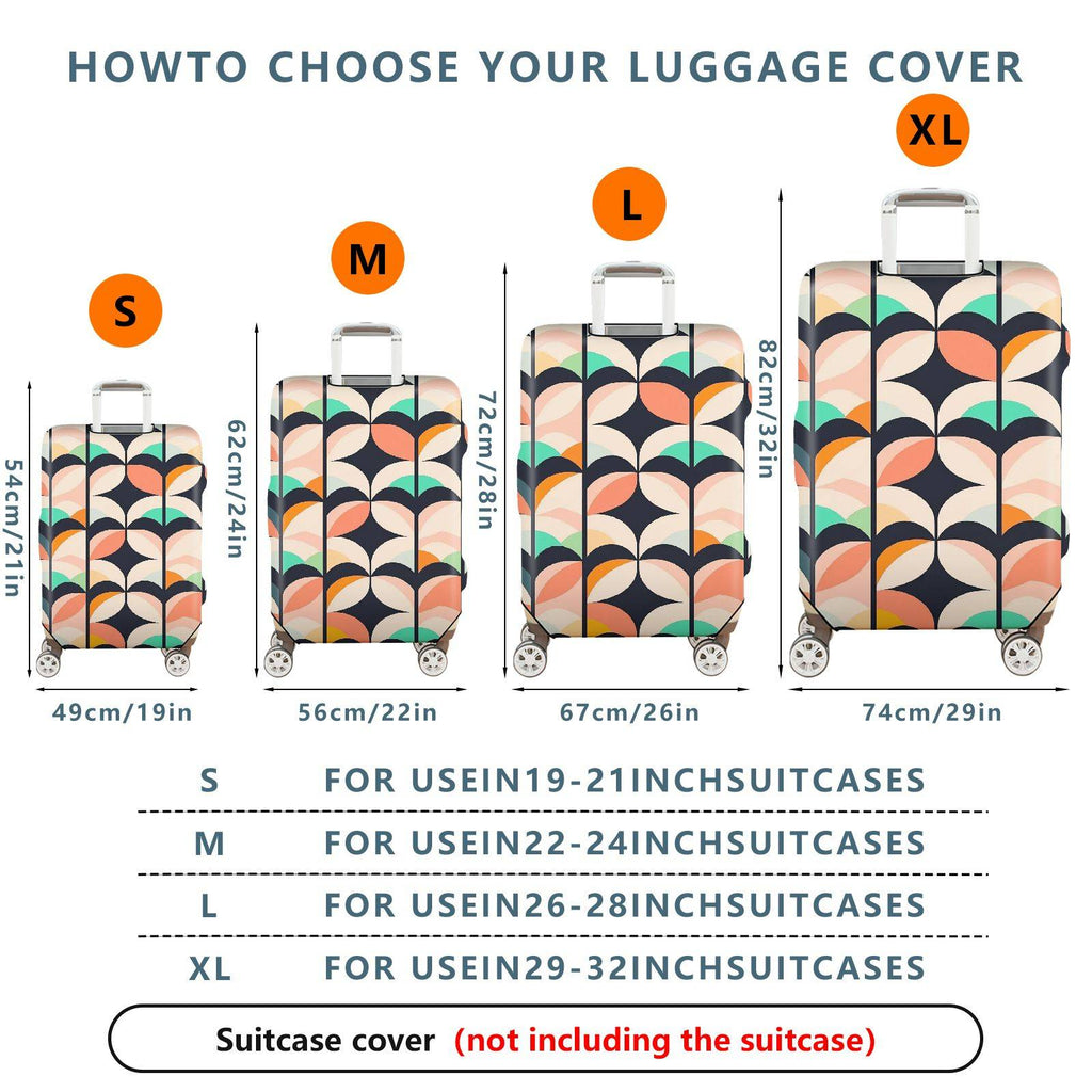 1-Piece Retro Colorful Leaf Geometric Abstract Vibrant  Suitcase Luggage Cover, Stretch Protective Sleeve