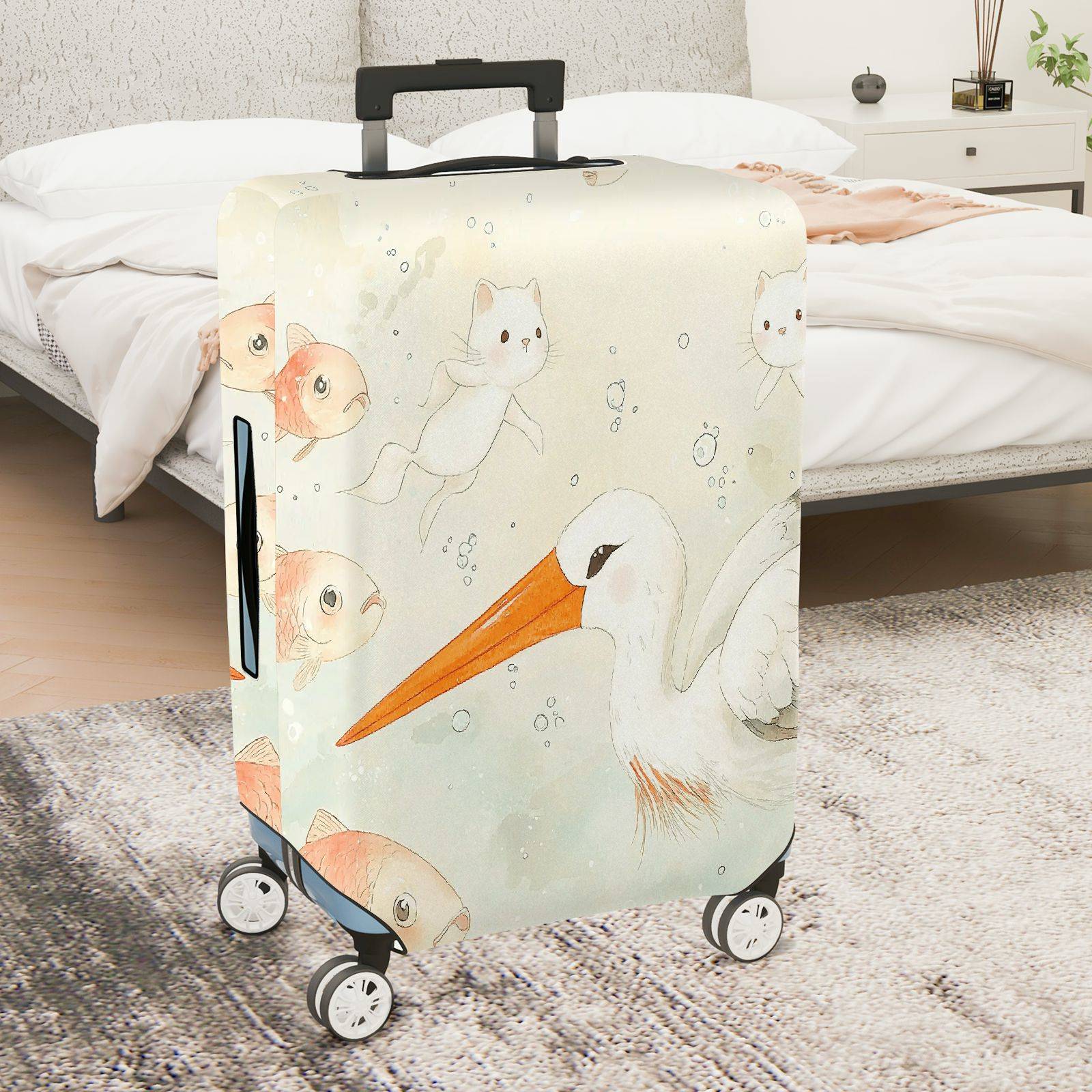 1-Piece Animal Fish Cat Crane Watercolor  Suitcase Luggage Cover, Stretch Protective Sleeve