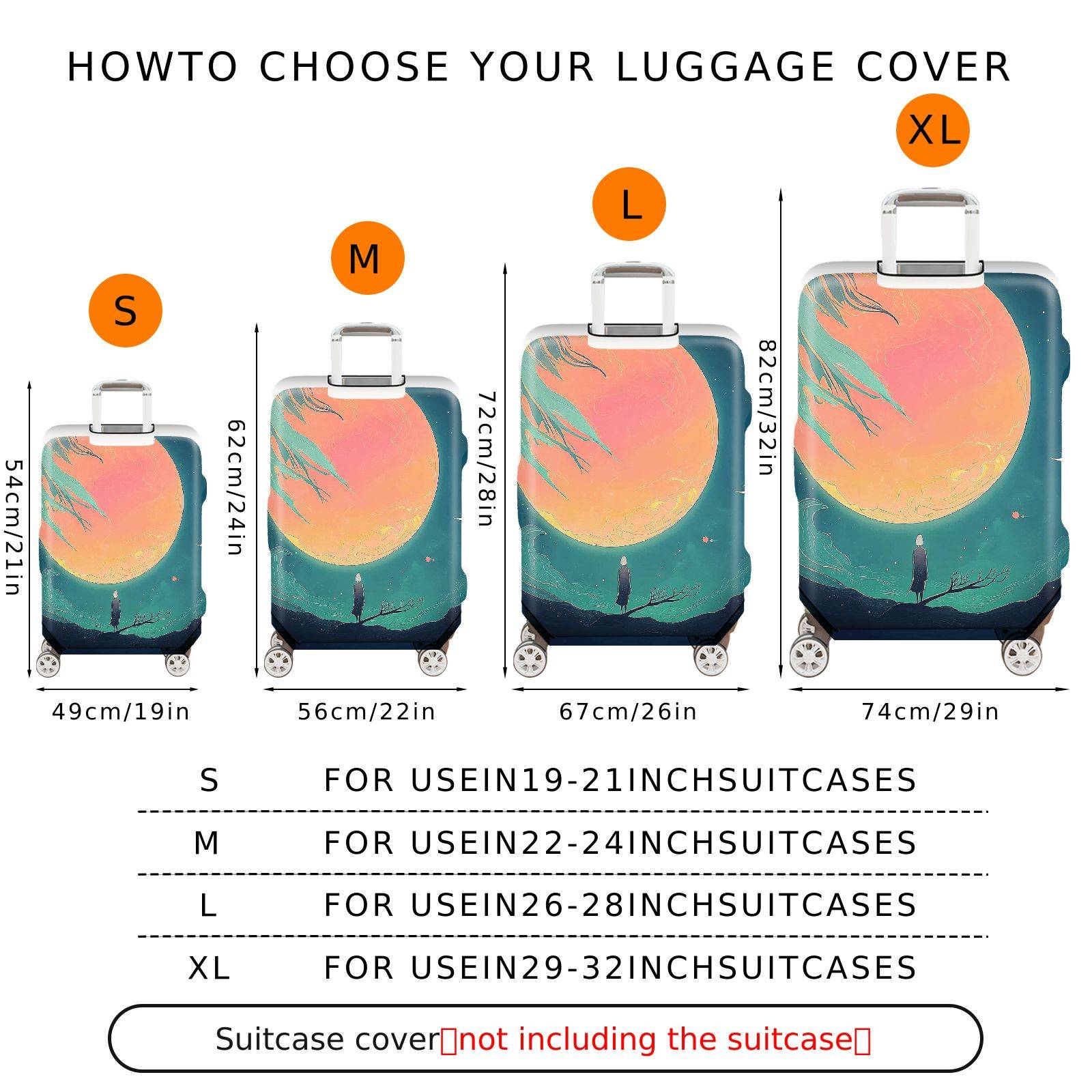 1-Piece Abstract Moon Night Glow Artistic  Suitcase Luggage Cover, Stretch Protective Sleeve