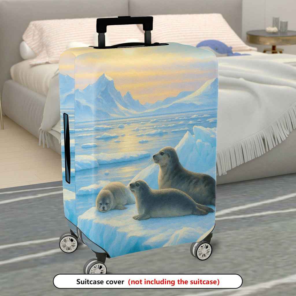 1-Piece Arctic Seal Pup Family Ice Ocean Sunrise  Suitcase Luggage Cover, Stretch Protective Sleeve