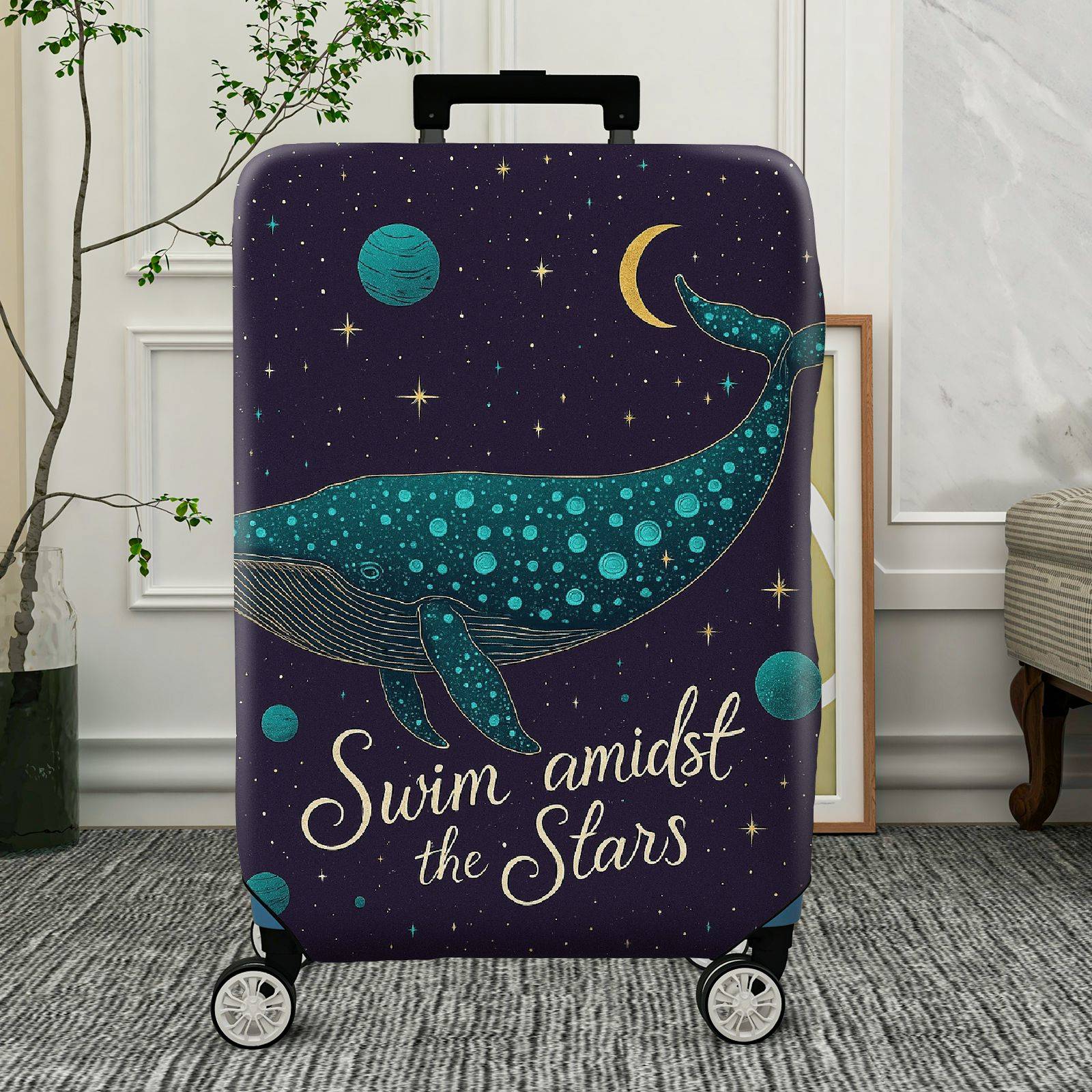 1-Piece Whale Cosmic Starry Night Fantasy Dreamy Mystical  Suitcase Luggage Cover, Stretch Protective Sleeve