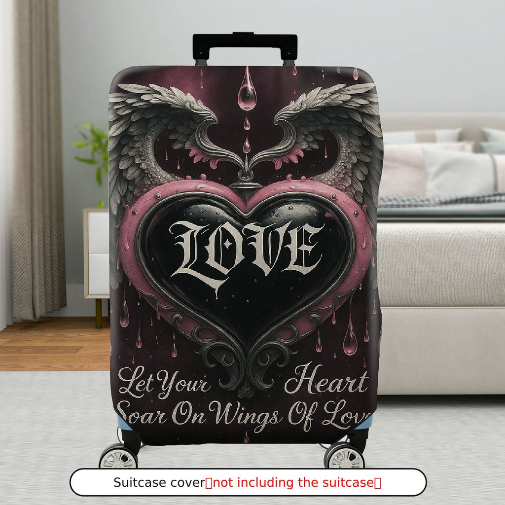 1-Piece Love Heart Wings Gothic Romantic Artistic  Suitcase Luggage Cover, Stretch Protective Sleeve