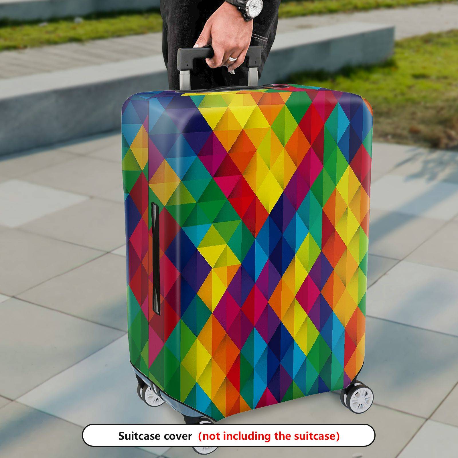 1-Piece Colorful Geometric Diamond Pattern Luggage  Suitcase Luggage Cover, Stretch Protective Sleeve