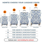 1-Piece Blue Vintage Floral Bird Pattern Damask  Suitcase Luggage Cover, Stretch Protective Sleeve