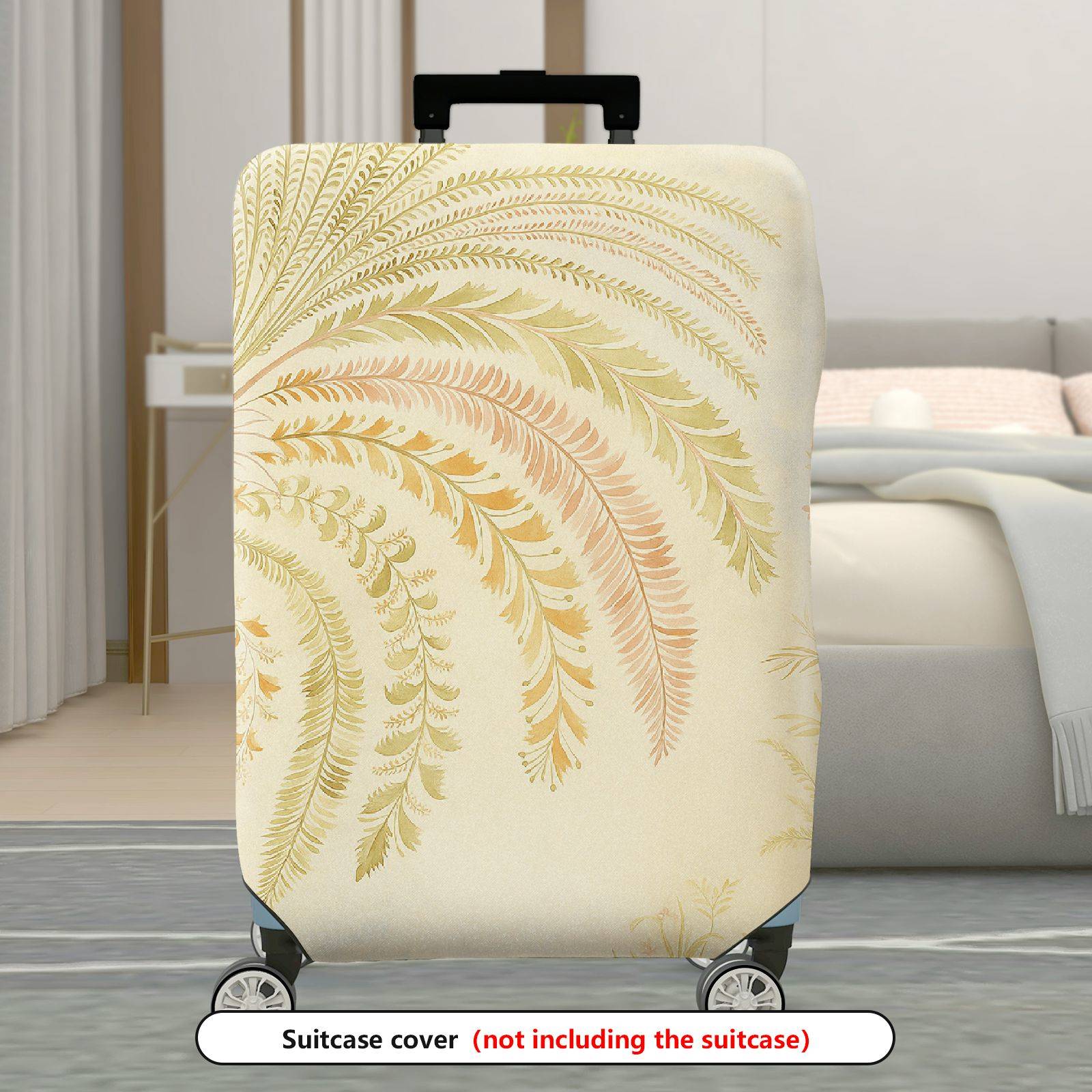 1-Piece Abstract Elegant Botanical Beige Floral  Suitcase Luggage Cover, Stretch Protective Sleeve