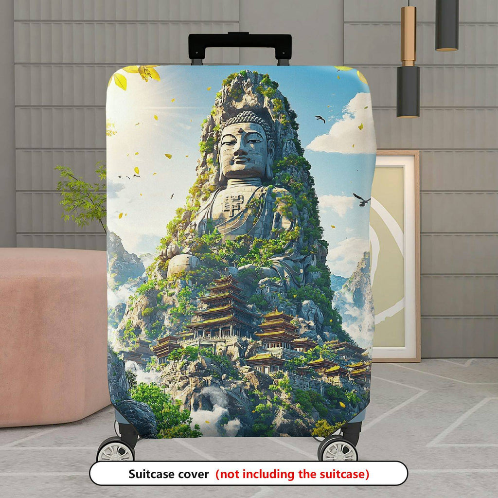 1-Piece Mountain Nature Landscape Temple Birds Sunlight  Suitcase Luggage Cover, Stretch Protective Sleeve