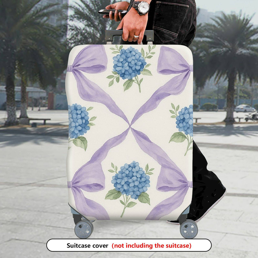 1-Piece Hydrangea Pattern Purple Ribbon Floral Artistic  Suitcase Luggage Cover, Stretch Protective Sleeve