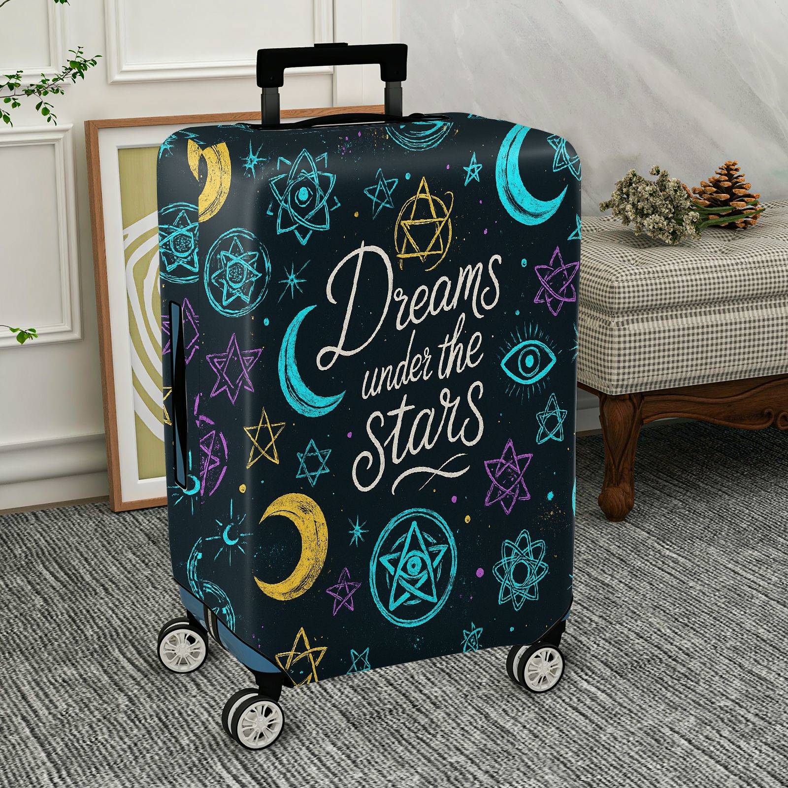 1-Piece Dream Stars Moon Astrology Cosmic Eye  Suitcase Luggage Cover, Stretch Protective Sleeve