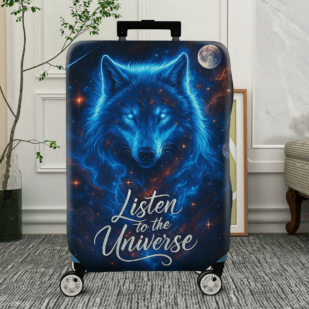 1-Piece Cosmic Wolf Galaxy Stars Moon Text  Suitcase Luggage Cover, Stretch Protective Sleeve