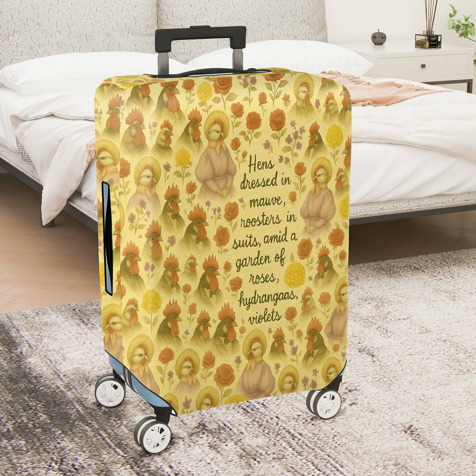 1-Piece Artistic Vintage Floral Hen Rooster Garden  Suitcase Luggage Cover, Stretch Protective Sleeve
