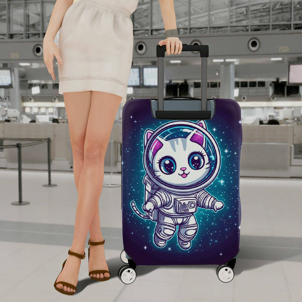1-Piece Cosmic Kitty Astronaut Space Galaxy Stars  Suitcase Luggage Cover, Stretch Protective Sleeve