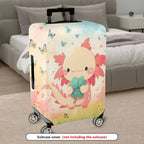 1-Piece Cute Axolotl Butterfly Floral Pink  Suitcase Luggage Cover, Stretch Protective Sleeve