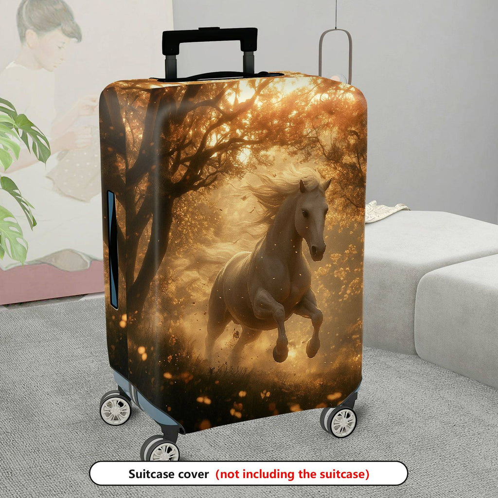 1-Piece Golden Forest Horse Fantasy Running Wildlife Artistic  Suitcase Luggage Cover, Stretch Protective Sleeve
