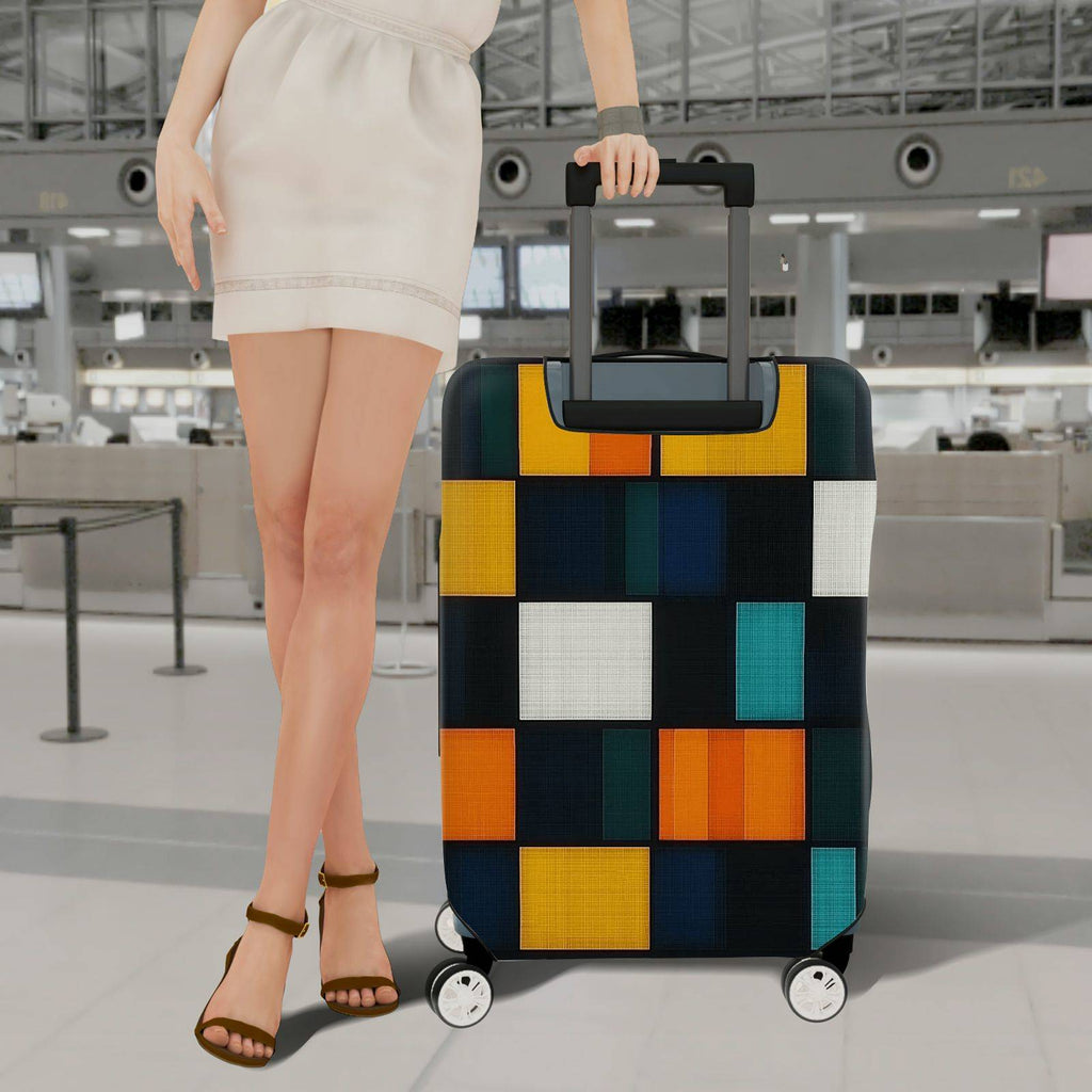 1-Piece Geometric Colorful Abstract Modern Artistic Vibrant  Suitcase Luggage Cover, Stretch Protective Sleeve