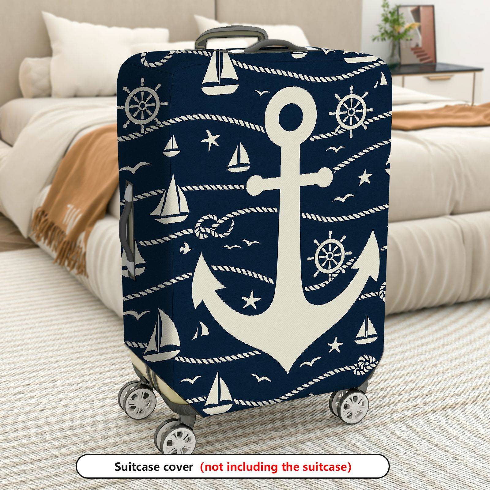 1-Piece Anchor Nautical Rope Sea Sailor Travel  Suitcase Luggage Cover, Stretch Protective Sleeve