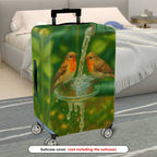 1-Piece Birds Nature Watercolor Pipe Green Artistic  Suitcase Luggage Cover, Stretch Protective Sleeve