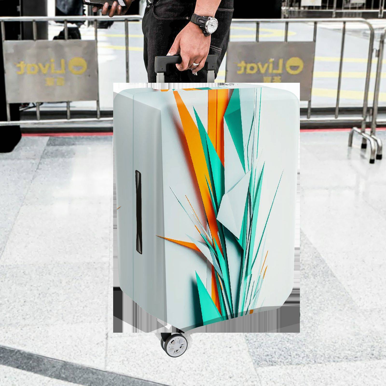 1-Piece Geometric Abstract Modern Colorful Vibrant Artistic  Suitcase Luggage Cover, Stretch Protective Sleeve